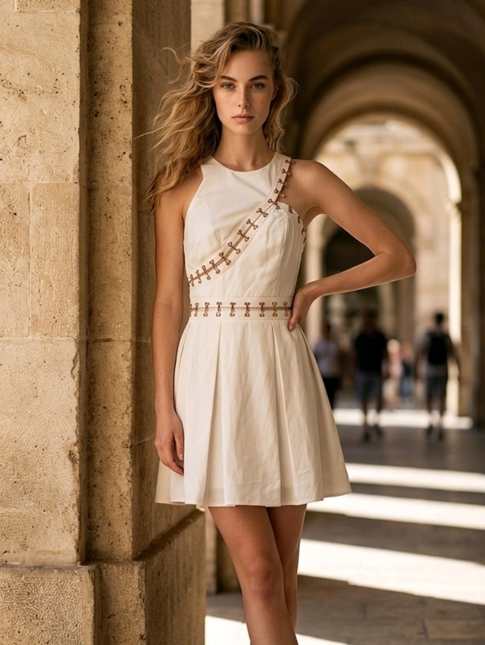 NWT Stylestalker Ivory The One Skater Dress Copper Accents~Sz Small